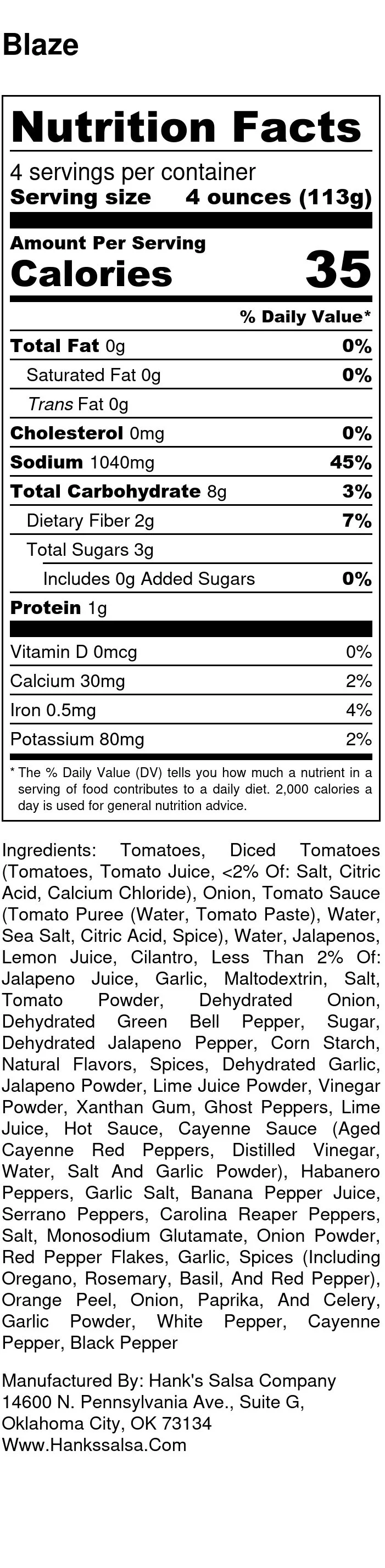 Blaze — HANK'S SALSA CO.